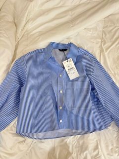 Zara Crop Oxford Shirt, Women's Fashion, Tops, Longsleeves