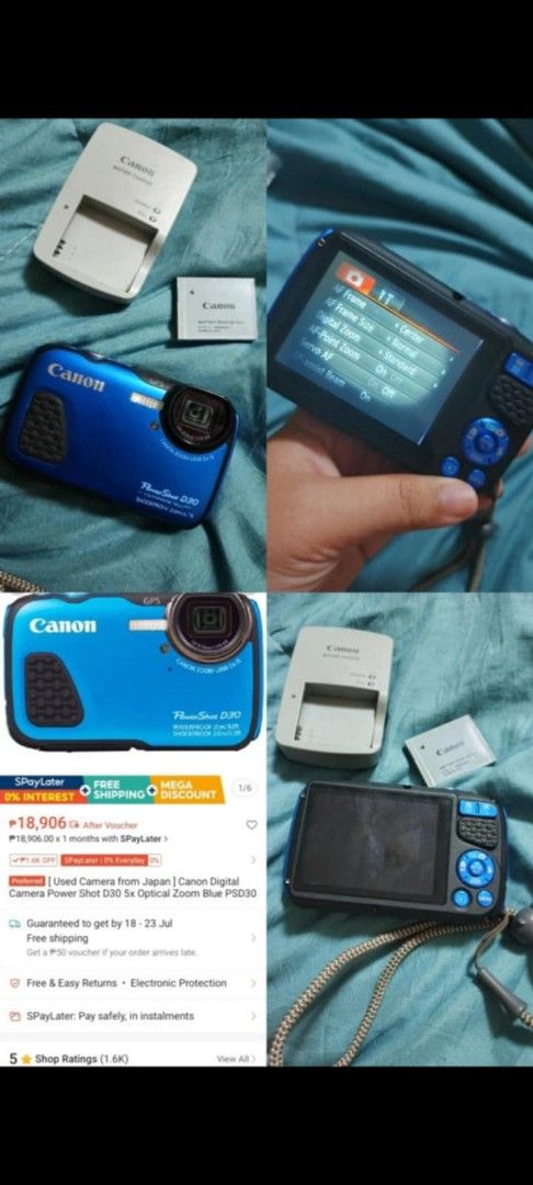 Canon Optical Zoom Blue PowerShot D30 (Category: Cameras) located in Bulacan. Submitted by gratsy (Listing ID 1380304530, Image 1). Description: Canon Optical Zoom Blue PowerShot D30 all working nag blurry lang sa led pero sa print and quality ng photo wala nag bago.