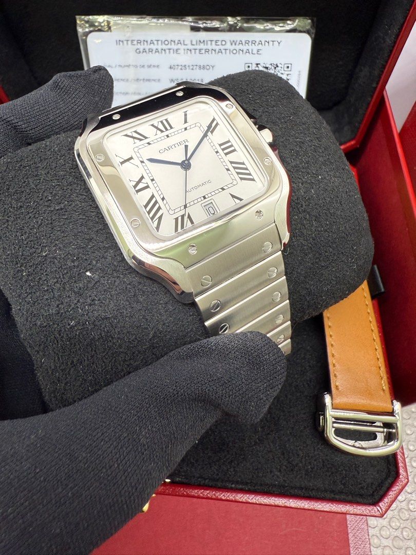 Cartier Santos De Cartier (Category: Luxury Watches) located in Makati City. Submitted by itsyourwatches (Listing ID 1380312768, Image 3). Description: Price :P430,000 Model :Santos De Cartier Reference No. :WSSA0018 Year :2024 Movement :Automatic Dial :White, Roman Numerals Case :39.8mm, Steel Bezel :Steel Bracelet :Steel Box :Yes Papers :Yes.