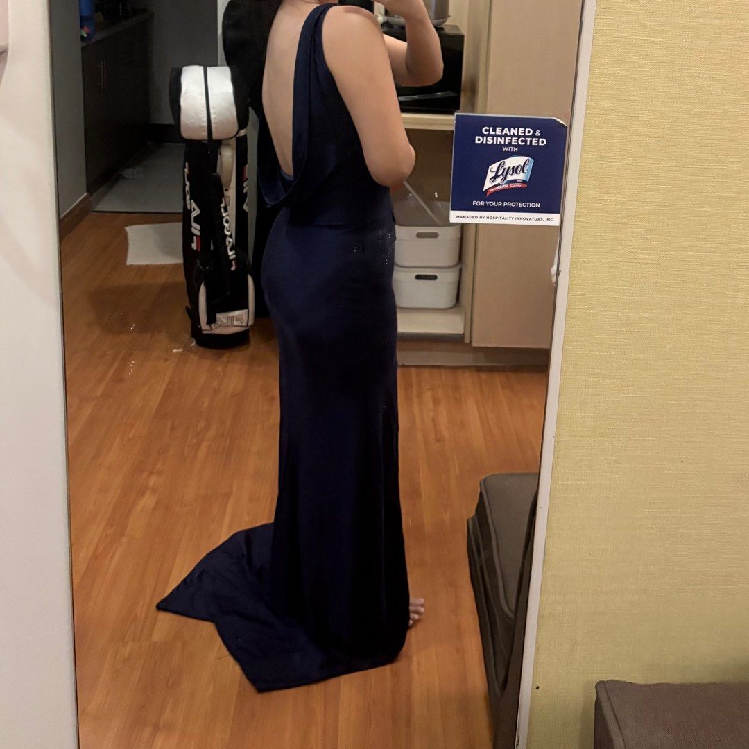 Dark Blue Long Evening Gown (Category: Evening dresses & gowns) located in Pasig City. Submitted by curatedbeauty (Listing ID 1380450958, Image 1). Description: Too long for me Best fit for tall and petite ladies.