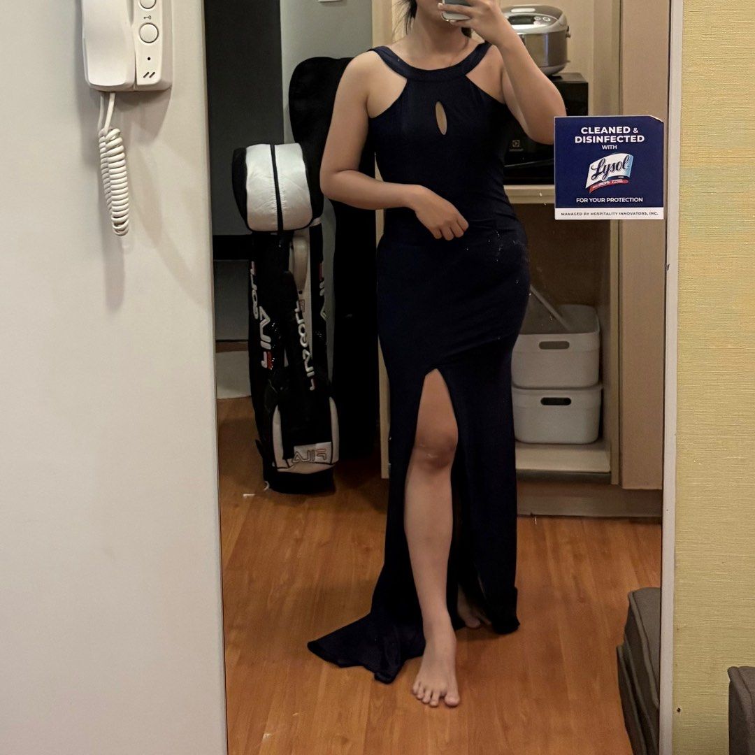 Dark Blue Long Evening Gown (Category: Evening dresses & gowns) located in Pasig City. Submitted by curatedbeauty (Listing ID 1380450958, Image 2). Description: Too long for me Best fit for tall and petite ladies.