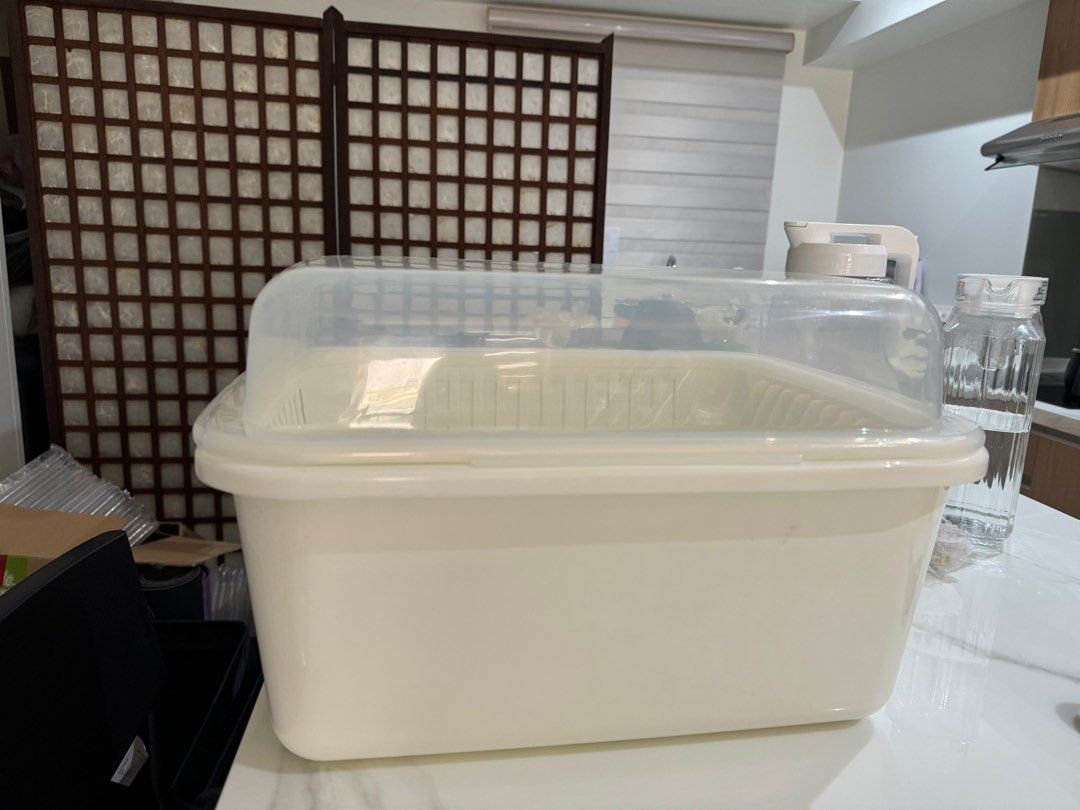 Ikea Dish Drainer with Cover (Category: Other Kitchenware & Tableware) located in Manila. Submitted by bunanni (Listing ID 1380297781, Image 1). Description: Slightly negotiable Ikea dish drainer and cover Contains space for cutlery - spoons and fork.