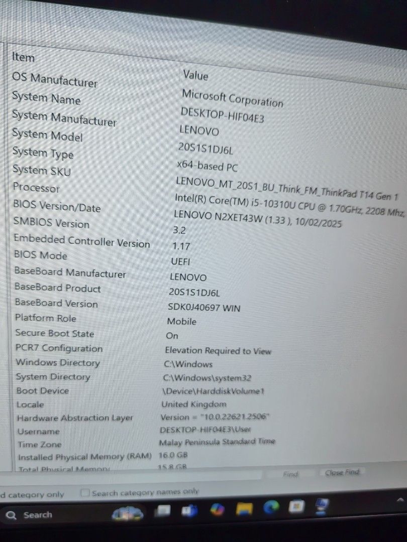 Lenovo T14 gen 1 (Category: Laptops & Notebooks) located in Quezon City. Submitted by nomartins (Listing ID 1380375053, Image 2). Description: T14 gen 1 14inch 1080p display 16gb memory 256gb nvme storage More or less 4hrs battery All tested and ok Keyboad Touchpad Sound Camera All ports Inclusion - USB mouse - sleeve bag.