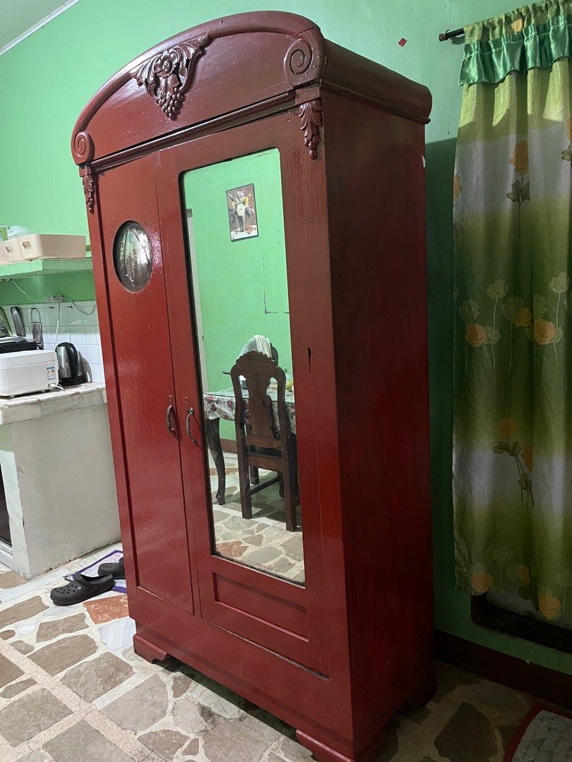 URGENTLY DECLUTTERING: Narra Solid Wood Antique Cabinet/Wardrobe (Category: Shelves, Cabinets & Racks) located in Marikina City. Submitted by declutteringmommm (Listing ID 1380485065, Image 3). Description: Pickup from Santa Rosa Laguna. Please help in carrying it out of the house. Can send the video to show the division inside and how it is at the back and on top. No major issues as to the functionality. All wood inside and drawers are intact. L