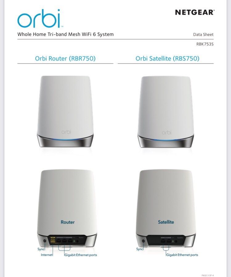 NETGEAR Orbi Whole Home Tri-bandy Mesh WiFi 6 System RBK753S63204760514049111