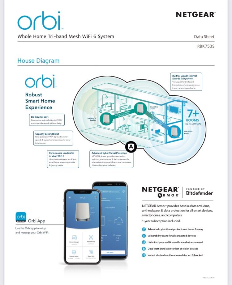 NETGEAR Orbi Whole Home Tri-bandy Mesh WiFi 6 System RBK753S63204760514049112