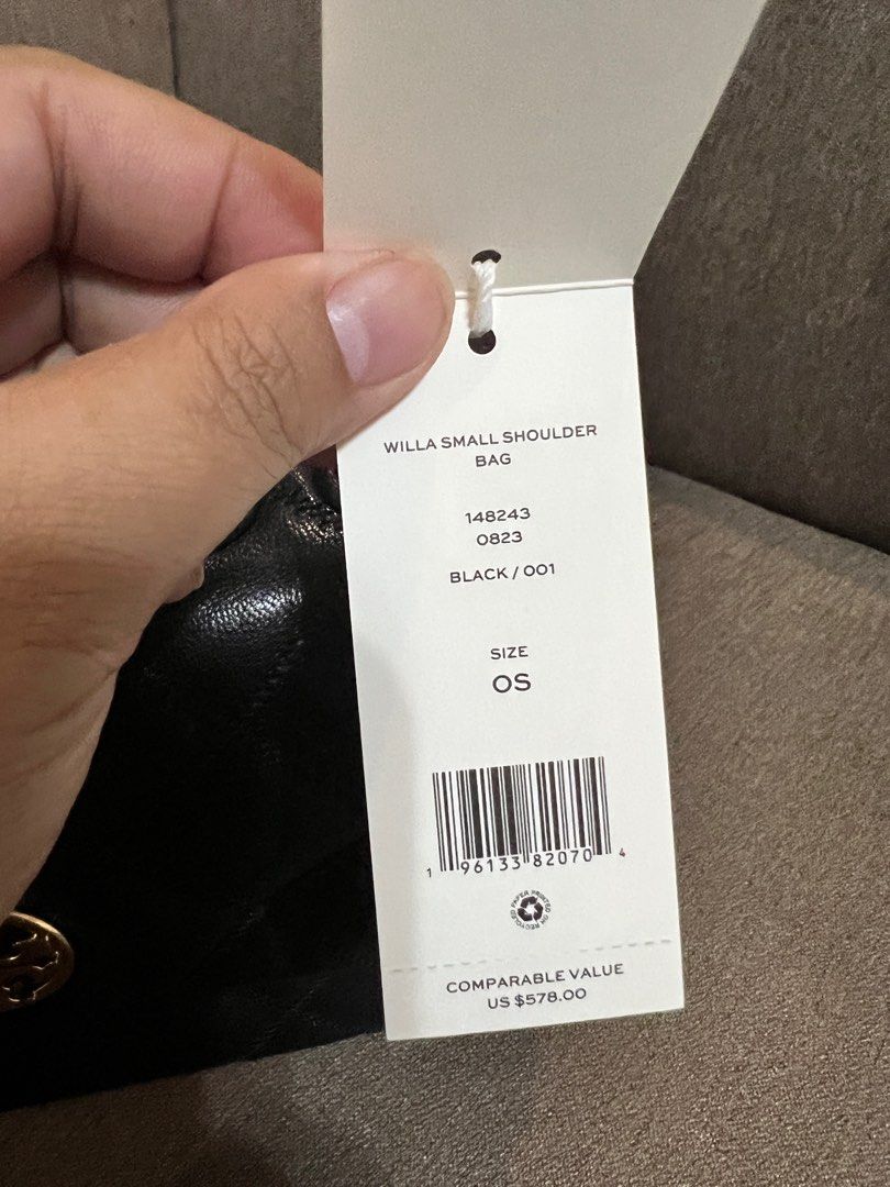 Tory Burch (TB) Willa Small Shoulder Bag - Black (Category: Luxury Bags & Wallets) located in San Pedro. Submitted by misslumi (Listing ID 1380476640, Image 2). Description: Brand New from 🇺🇸!!! Tory Burch Willa Small Shoulder Bag - Black Sealed! With polyplastic, stuffings, tags. - Quilted flap chain shoulder bag with logo emblem - Calf leather - Main flap with magnetic closure - Interior zip pocket - Interior slip pocket - Back slip pocket - 
