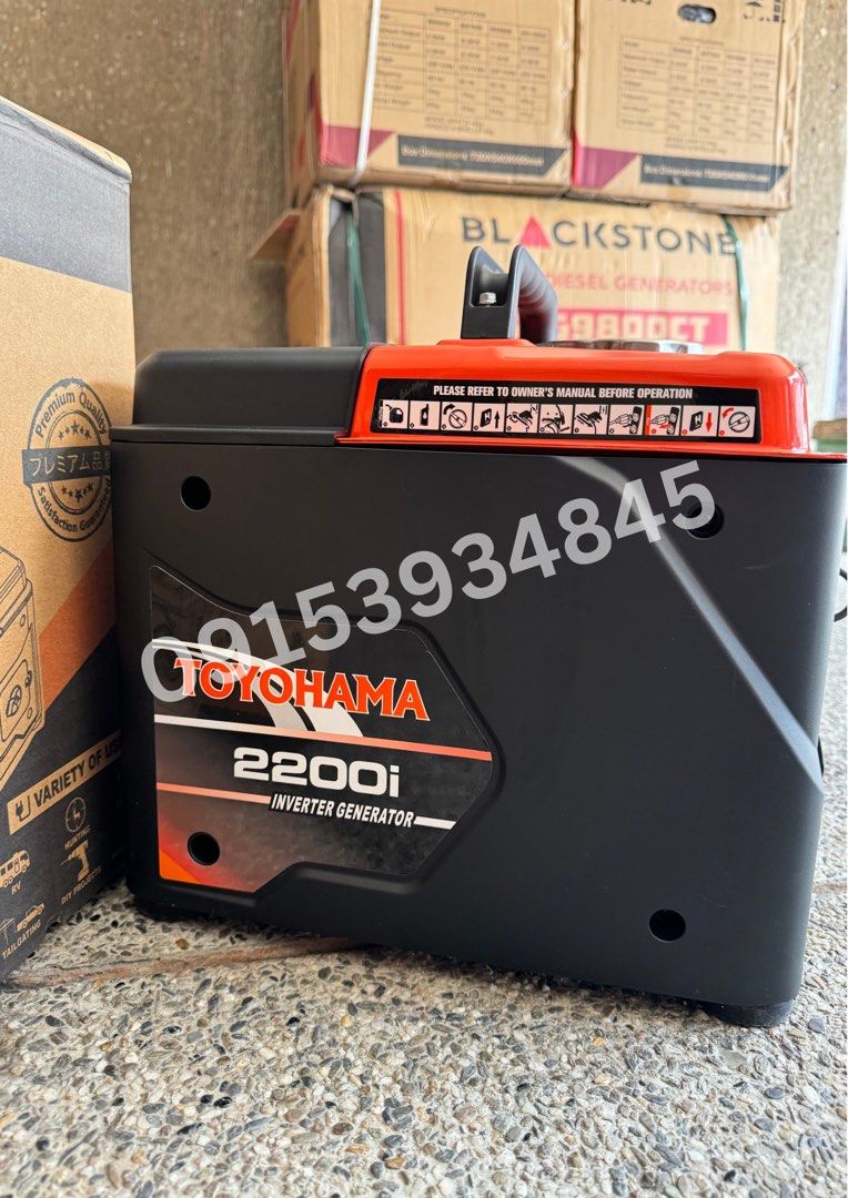 Toyohama Inverter Generator (Category: Industrial Equipment) located in Manila. Submitted by cocoicey (Listing ID 1380300474, Image 3). Description: TOYOHAMA 2200i Rated voltage 220V Rated power 1.0kw Maximum power 1.5kw Rated frequency 60hz Net weight 14kg.