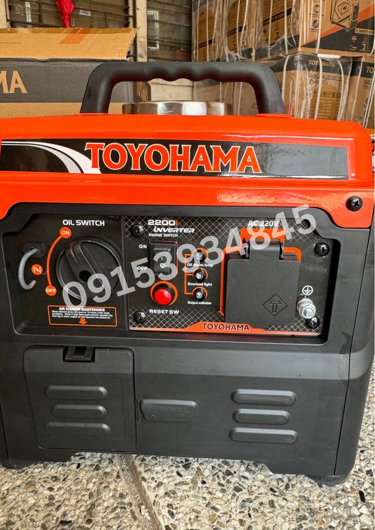 Toyohama Inverter Generator (Category: Industrial Equipment) located in Manila. Submitted by cocoicey (Listing ID 1380300474, Image 2). Description: TOYOHAMA 2200i Rated voltage 220V Rated power 1.0kw Maximum power 1.5kw Rated frequency 60hz Net weight 14kg.
