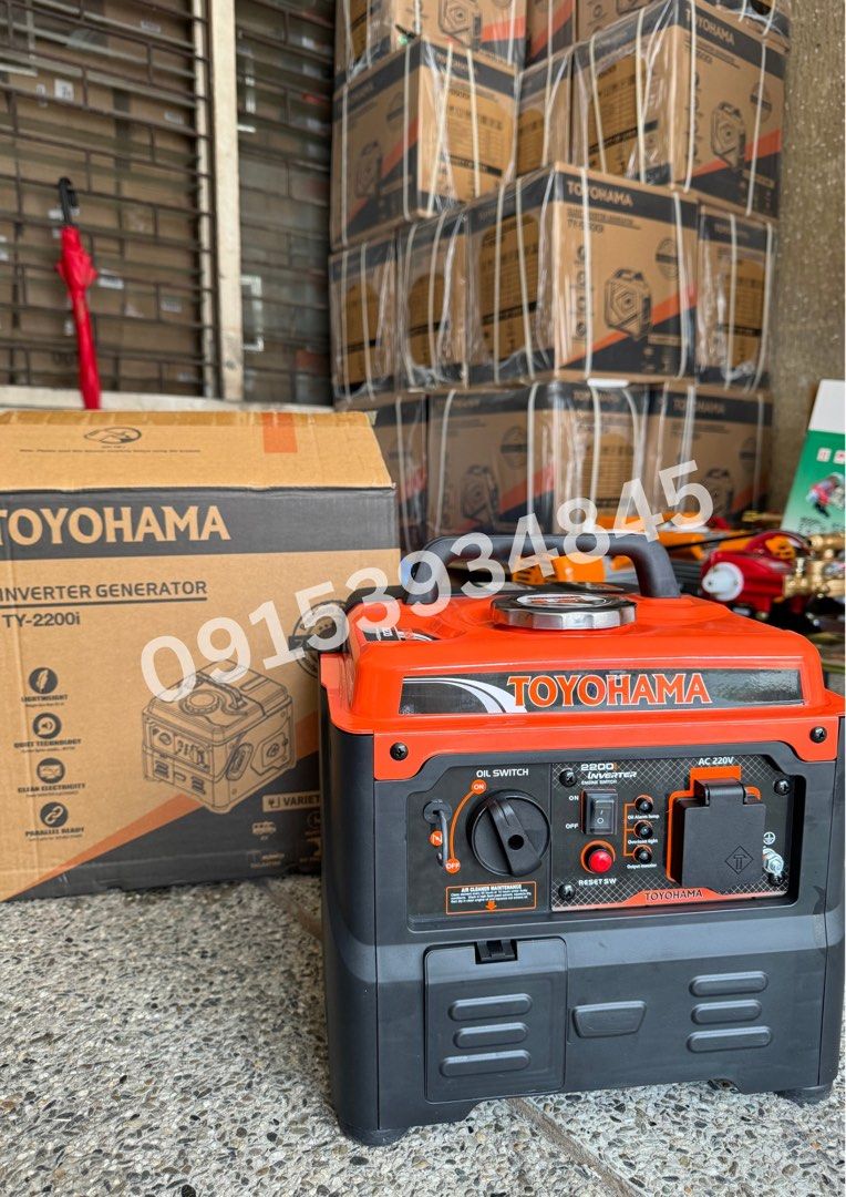 Toyohama Inverter Generator (Category: Industrial Equipment) located in Manila. Submitted by cocoicey (Listing ID 1380300474, Image 1). Description: TOYOHAMA 2200i Rated voltage 220V Rated power 1.0kw Maximum power 1.5kw Rated frequency 60hz Net weight 14kg.