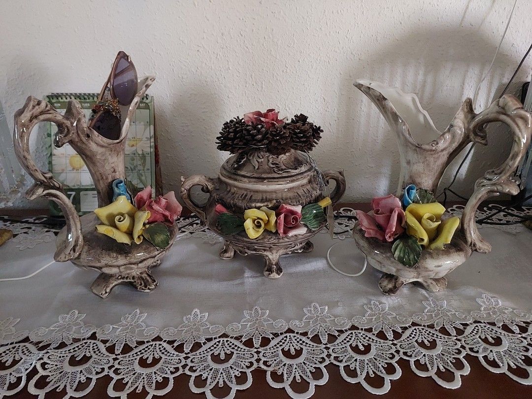 Vintage Porcelain Floral Decorative Set