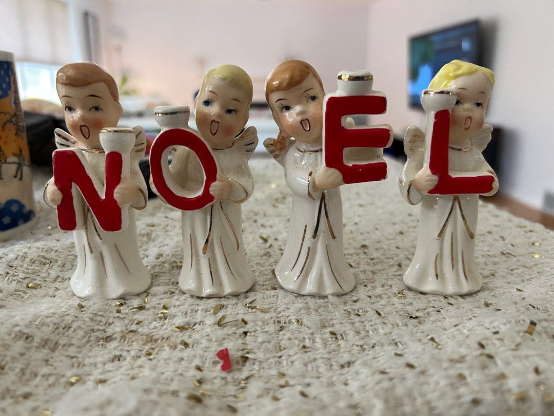 1950’s Vintage NOEL Christmas Candle Holder (Category: Other Home Decor) located in Singapore. Submitted by _bayang_ (Listing ID 1380500413, Image 3). Description: Vintage NOEL Christmas Candle Holder COMMODORE Choir Angel 1950 Ceramic Choir Angel Candleholder - Set 4.