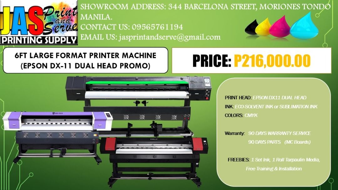 6ft large format printer machine dual head promo (Category: Printers, Scanners & Copiers) located in Manila. Submitted by jessasegov69238 (Listing ID 1380507745, Image 3). Description: 🌟 New Pricing on 6ft Large Format Printer Machines! 🌟 Until May 2025, you can take advantage of our special pricing on high-quality printers! Now is the perfect time to enhance your printing capabilities without breaking the bank. Introducing Our Latest Printing 