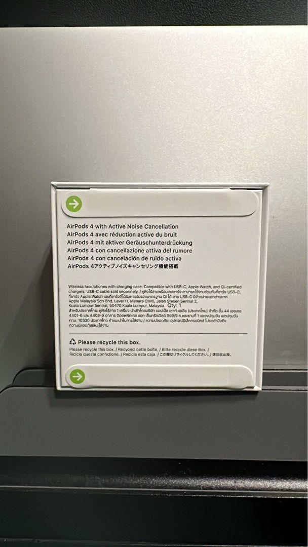 AirPod 4 ANC (Category: Earphones) located in Singapore. Submitted by fadedloves (Listing ID 1380502859, Image 2). Description: Brand new in box, just received 2 days ago. This is the one with Anti Noise Cancellation, not the other cheaper version..