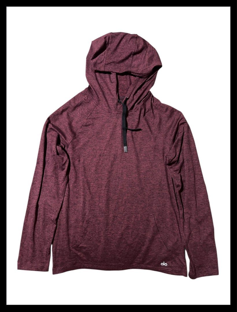 Alo mens hoodie sweat shirt medium (Category: Activewear) located in Iba. Submitted by xooperfindslb (Listing ID 1380572589, Image 1). Description: Fixed price, free shipping !! Alo hoodie sweat shirt long sleeve burgundy heathered size medium Width - 20.5” Length - 28” No issue Inner print lang may faded But still visible Generally in good as new.