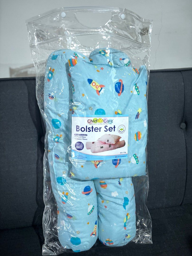 Baby Pillow Set (Category: Bed Guards) located in Iloilo. Submitted by yssaly (Listing ID 1380664531, Image 1). Description: Bolster pillow set for babies Design: Light Blue Space RFS: Given as a gift but we no longer need this because our baby outgrew her crib already..