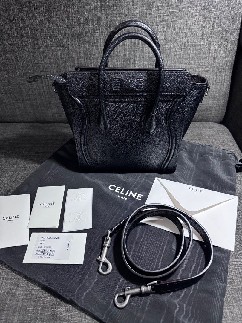 Celine Nano in Black (Category: Luxury Bags & Wallets) located in Quezon City. Submitted by christineboller (Listing ID 1380630620, Image 3). Description: Celine Nano in Black. In 9.5/10 condition, comes with strap, tags, bag organizer and dustbag for only Php79k.