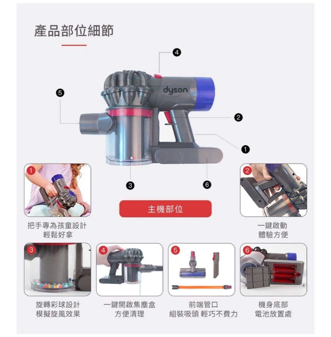由 kimmy790114 (刊登 ID 1380571282，圖片 2) 提交，位於 台中市 (Taichung) 的 Dyson 聯名款仿真手持無線吸塵器玩具 (類別：嬰兒玩具)，說明：Teamson 原廠授權 台灣唯一總代理Dyson 聯名款仿真手持無線吸塵器玩具，讓小小朋友也學習幫忙家務，從小養成分工合作的習慣。。
