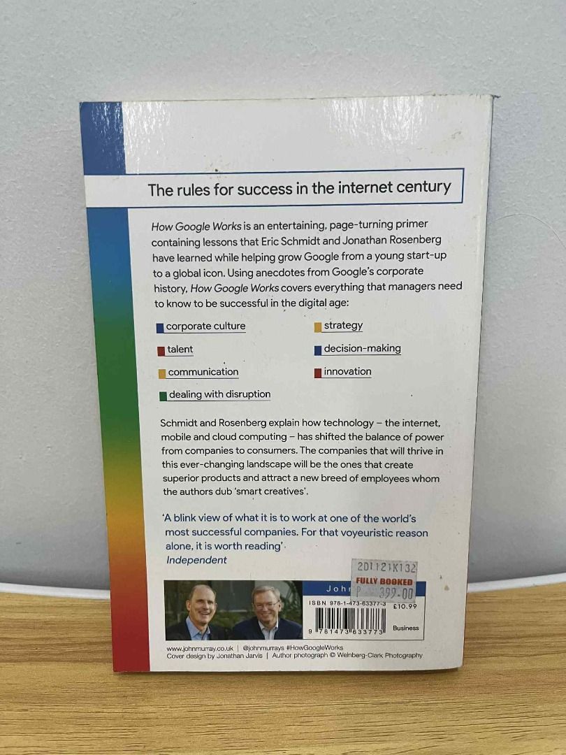 How Google Works - Eric Schmidt & Jonathan Rosenberg (Category: Storybooks) located in Manila. Submitted by eulean (Listing ID 1380559477, Image 2). Description: How Google Works - Eric Schmidt & Jonathan Rosenberg 200php Meetup: BGC/McKinley/Bridgetowne.