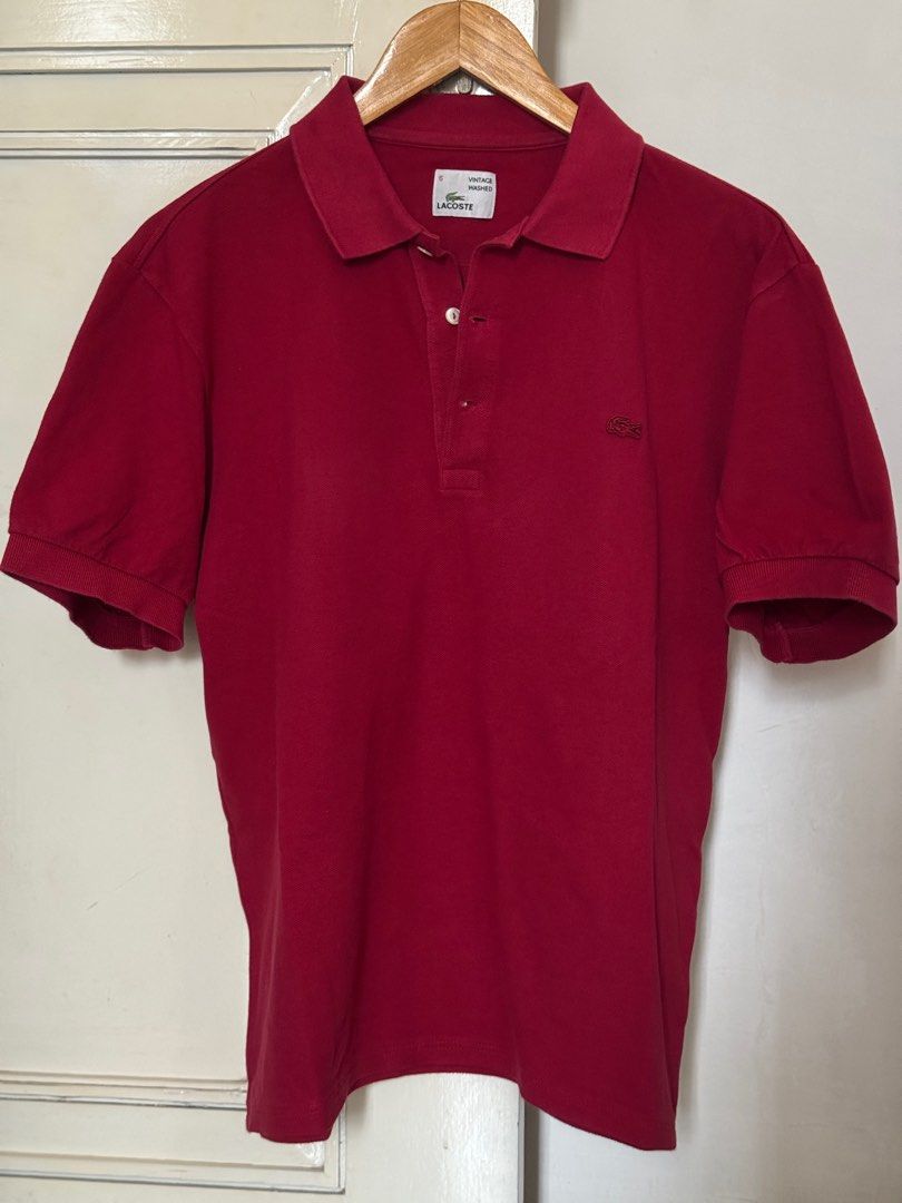 Kerah Lacoste Maroon Polo Shirt Lacoste Maroon Polo Shirt, Fesyen