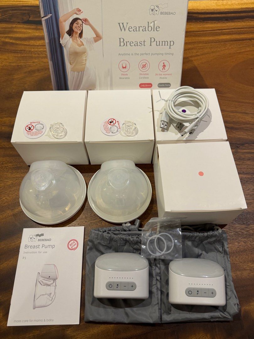 LNIB Bebebao Wearable Double Breast Pump in grey 24mm similar to baby express, medela, momcozy, elvie, imani, youha (Category: Breastfeeding & Bottle Feeding) located in Singapore. Submitted by thingsforsalesg (Listing ID 1380652205, Image 1). Description: Like new in box Full complete set double pump All accessories included and in box Grey 24mm This wearable breast pump is so so so underrated!!! It’s by far one of the best wearable breast pumps