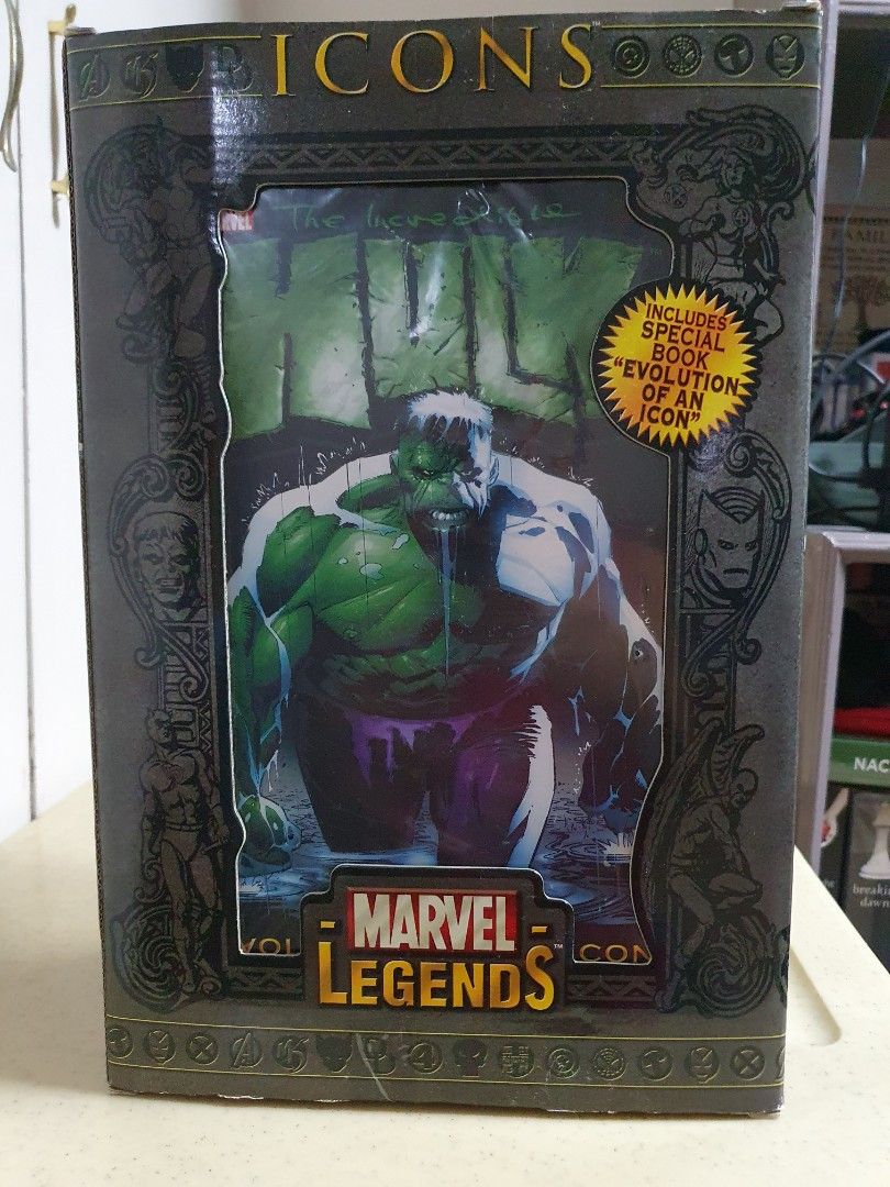 Marvel Legends ICONS Hulk 12" 2006 Release (Category: Figurines & Statues) located in Urdaneta. Submitted by rockymosada (Listing ID 1380585572, Image 3). Description: FOR SALE Php12,000 only plus shipping. Marvel Legends ICONS Hulk 2006 by TOYBIZ Mint in sealed box. Minimal dents on box due to aging which is normal. A little yellowing on the plastic inside the box. Overall, this item good as new. Payment through GCash or LBC Cash on pick up..