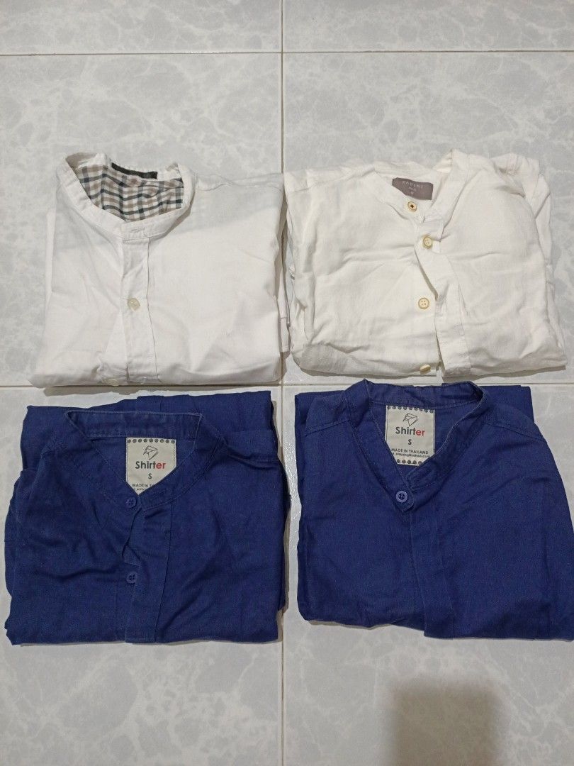 Men mandarin collar shirt (Category: Garage sale) located in Singapore. Submitted by studentstuff (Listing ID 1380551513, Image 1). Description: size S, suitable for slim guy take 4 pieces for $5.