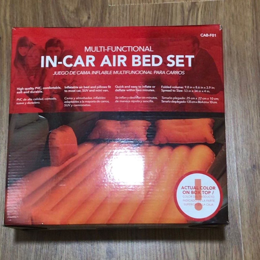 Multi-functional Car Air Bed Set (Category: Car Seats) located in Pasay City. Submitted by kkalien (Listing ID 1380630080, Image 1). Description: Multi-functional Car Air Bed Set Folded Volume: 9.8in x 8.6in x3.9in Spread to Size: 53in x 34in x 4in Inclusion: Air Pump Carrying Bag Pillows Repair Kit The shipping fee would be shouldered by the buyer. Payment will be done through GCash or BDO. Can be delivered through Angkas, Lalamove, or Grab Expr
