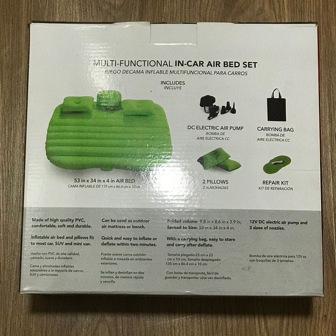 Multi-functional Car Air Bed Set (Category: Car Seats) located in Pasay City. Submitted by kkalien (Listing ID 1380630080, Image 2). Description: Multi-functional Car Air Bed Set Folded Volume: 9.8in x 8.6in x3.9in Spread to Size: 53in x 34in x 4in Inclusion: Air Pump Carrying Bag Pillows Repair Kit The shipping fee would be shouldered by the buyer. Payment will be done through GCash or BDO. Can be delivered through Angkas, Lalamove, or Grab Expr