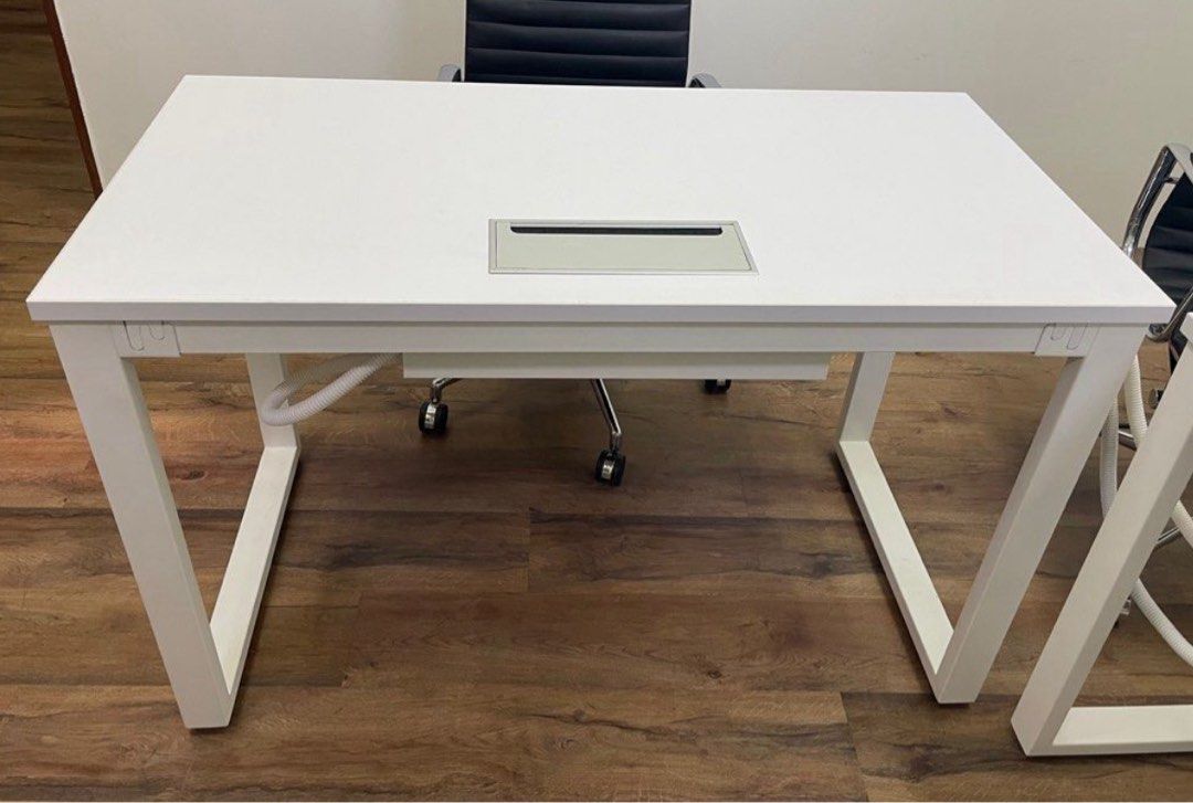 Office table / Study table (Category: Tables & Sets) located in Singapore. Submitted by holabonjour (Listing ID 1380507509, Image 1). Description: Office white table Left 3 units ($65 each) L: 120 cm W: 60 cm H: 75 cm Condition 9/10.