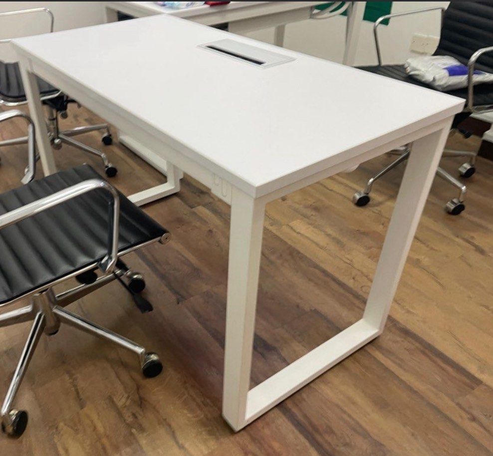 Office table / Study table (Category: Tables & Sets) located in Singapore. Submitted by holabonjour (Listing ID 1380507509, Image 2). Description: Office white table Left 3 units ($65 each) L: 120 cm W: 60 cm H: 75 cm Condition 9/10.