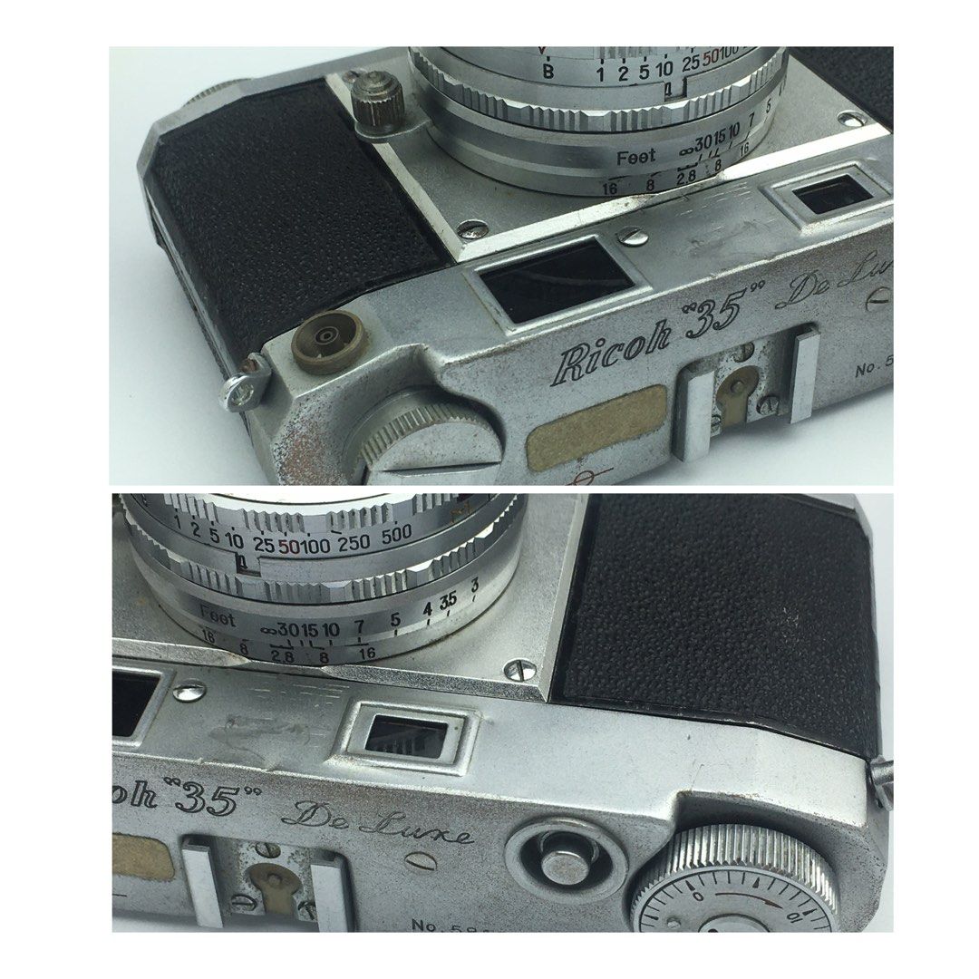 Ricoh 35 De luxe 1956 camera (Category: Cameras) located in Las Pinas. Submitted by film101 (Listing ID 1380549122, Image 2). Description: 🍃Ricoh 35 Deluxe Mechanical camera -March 1956 -triggermatic advance -45mmf2.8 -seiko shutter Mx Condition of camera -clean optics -shutter working -shutterspeed working -parralax intact /moving /contrasty -cosmetics signs of wear for more picss of camera or bigger pics just msg me .