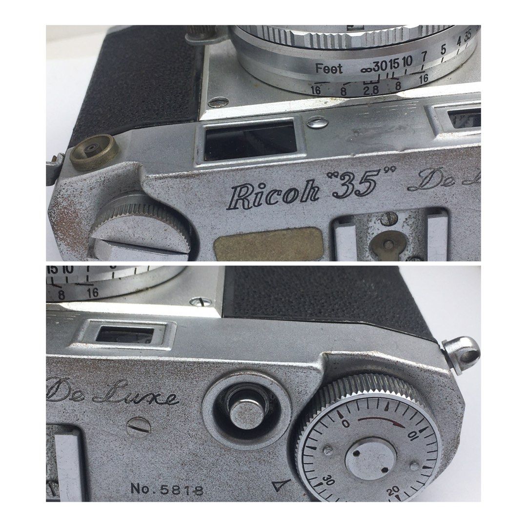 Ricoh 35 De luxe 1956 camera (Category: Cameras) located in Las Pinas. Submitted by film101 (Listing ID 1380549122, Image 3). Description: 🍃Ricoh 35 Deluxe Mechanical camera -March 1956 -triggermatic advance -45mmf2.8 -seiko shutter Mx Condition of camera -clean optics -shutter working -shutterspeed working -parralax intact /moving /contrasty -cosmetics signs of wear for more picss of camera or bigger pics just msg me .