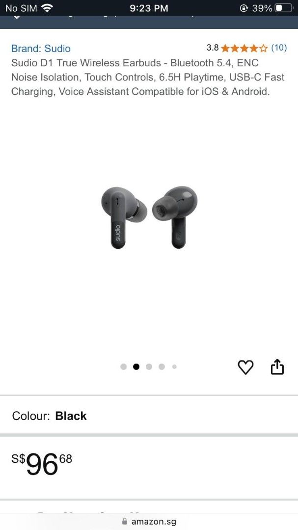 Sudio D1 True Wireless Earbuds - Black63231134031873114