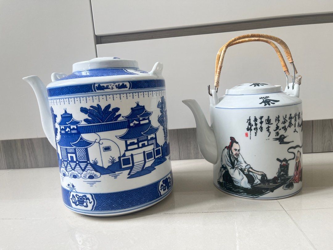 中國景德鎮製茶壺 景德镇绿松石地粉彩瓷万寿无疆茶壶Vintage Chinese Famille Rose