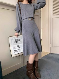 日本品牌 Dazzlin 灰色針織連身裙連腰帶 Grey dress with belt (非GRL/ Snidel)64246850398211110