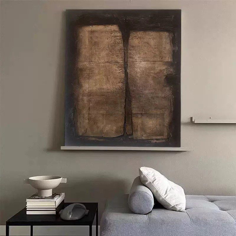 🎨 HandPainted Wabi Sabi Art Dark Brown & Beige Abstract Painting