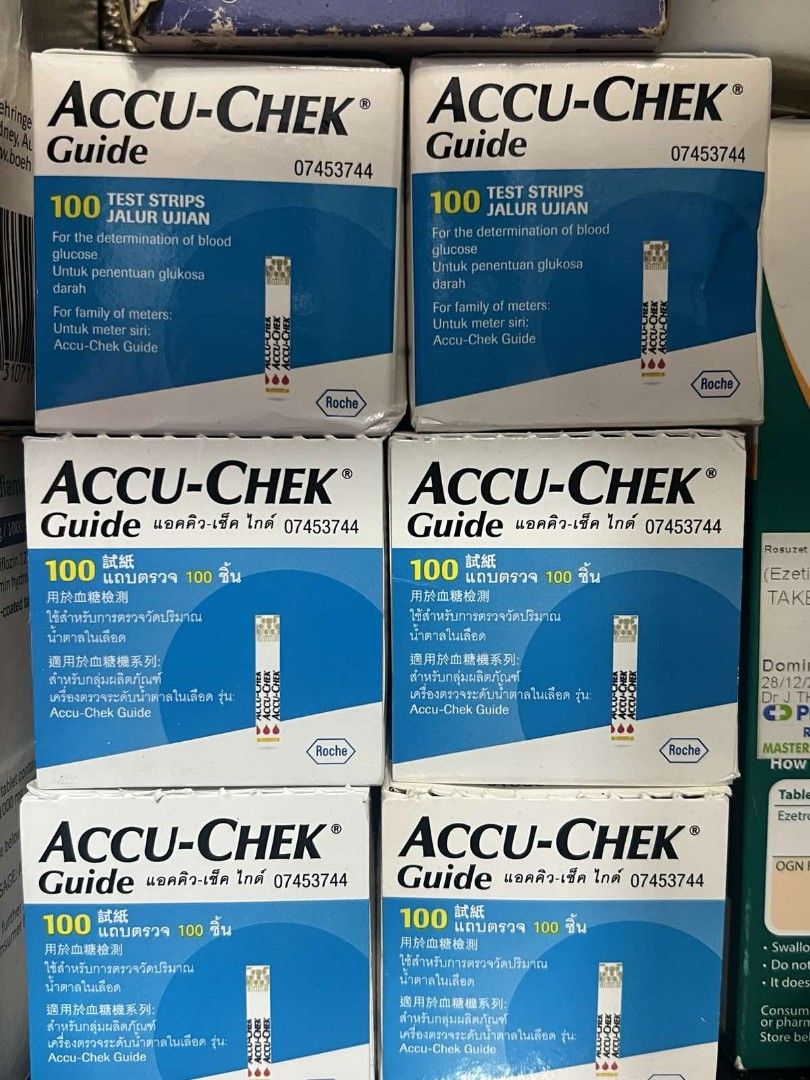 Accu-Chek Guide Test Strips for Glucometer (Category: Medical Supplies & Tools) located in Angeles City. Submitted by lizettejaime (Listing ID 1380739190, Image 1). Description: 800 each box. At Watsons and other pharma this costs 3,000 each box 100% authentic and original from Australia or triple your money back. expiry: December 2025 rfs: too many stocks.
