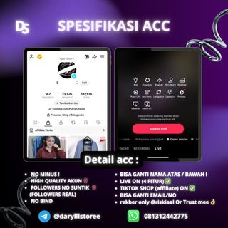(Kategori: ) berada di . Dikirim oleh daryll_storetiktok (ID iklan 1380698066, Gambar 1). Deskripsi: .