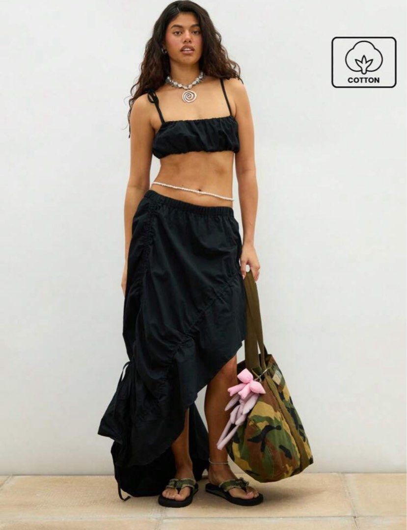 Asymmetric Ruched Maxi Skirt and Top (Category: Sets or Coordinates) located in Pasig City. Submitted by kfinds_13 (Listing ID 1380815043, Image 1). Description: Ruched Bandeau Bralette With Tie Shoulders & Maxi Skirt.