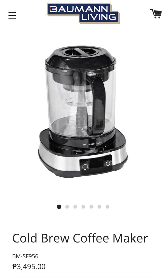 Baumann Cold Brew Coffee Maker (Category: Coffee Machines & Makers) located in Bulacan. Submitted by selah_20 (Listing ID 1311305586, Image 2). Description: ✅ 7-cup capacity – perfect for sharing or storing your brew ✅ Cold brew in as fast as 10 minutes – no more overnight waiting ✅ Less acidic and less bitter than traditional hot coffee ✅ 4 preset brew strengths – Light, Medium, Bold, or Concentrate ✅ Sleek digital display with intuitive touch c