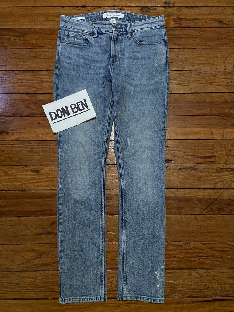 Calvin Klein skinny denim (Category: Luxury Apparel) located in Baguio. Submitted by don_ben (Listing ID 1380871658, Image 1). Description: Size 30 on tag 40½” length 6” leg opening / hem *With paint stains Very good used condition.