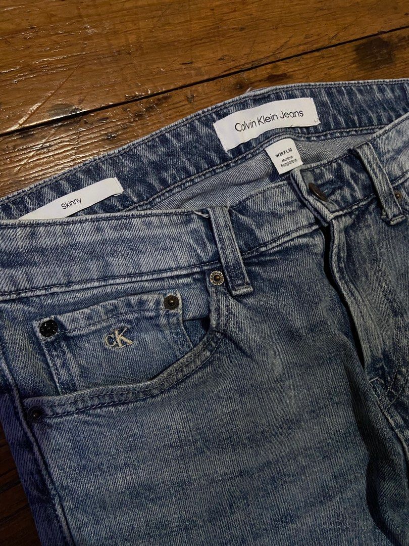 Calvin Klein skinny denim (Category: Luxury Apparel) located in Baguio. Submitted by don_ben (Listing ID 1380871658, Image 3). Description: Size 30 on tag 40½” length 6” leg opening / hem *With paint stains Very good used condition.