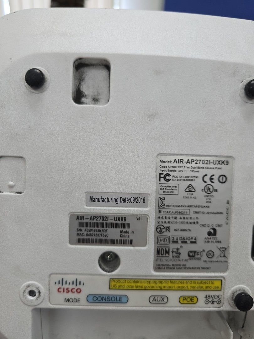 Cisco Wireless Controller (Category: Networking) located in Singapore. Submitted by kschin9 (Listing ID 1380758492, Image 3). Description: Cisco 2500 Series Wiress Controller $200 AP 2602 - $140 AP 2702 - $160 AP 2802 - $180 If get all with bundle price pm for best price.