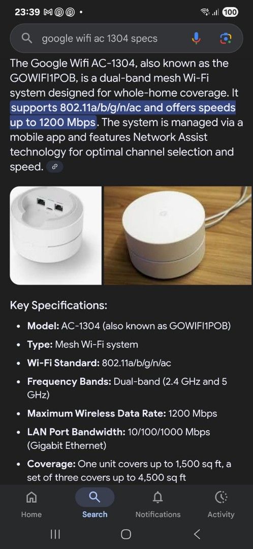Google Wifi AC-1304 Mesh Wi-Fi System