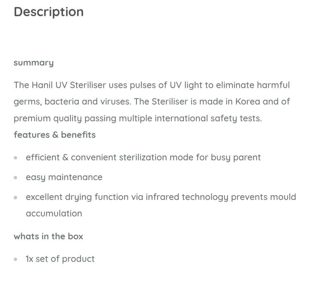 Hanil UV Sterilizer, Babies Kids, Nursing Feeding