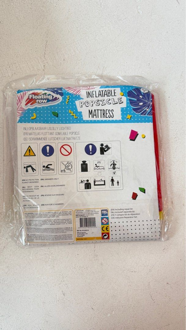 Inflatable Popsicle Float (Category: Kids Toys) located in Singapore. Submitted by withlovetoyou (Listing ID 1380809815, Image 2). Description: Brand new, unopened Floating Row inflatable popsicle mattress. Perfect for a fun day at the pool or beach! Measures 180x66x16cm. Includes a repair kit. Suitable for ages 5+. Get ready for summer!.