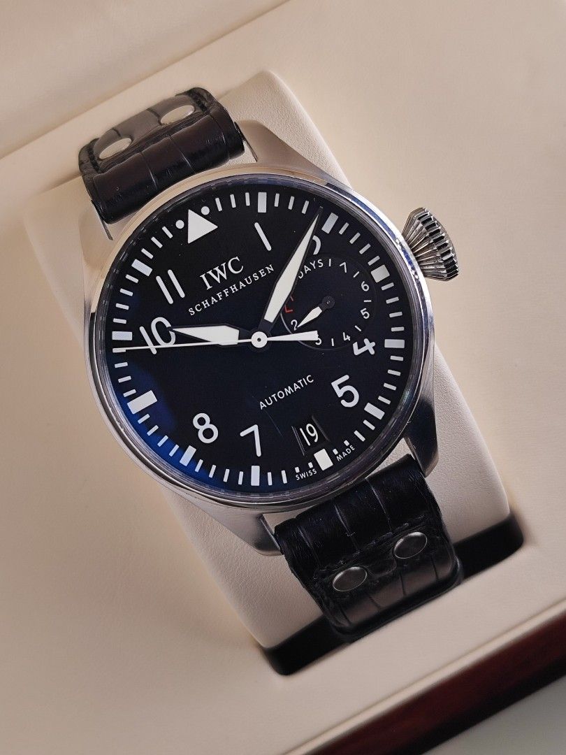 IWC Big Pilot 46mm (Category: Luxury Watches) located in San Juan City. Submitted by MW_888 (Listing ID 1380846413, Image 2). Description: 2014 IWC Big Pilot 46mm 7 days Ref 5009-01 Automatic Local AD, IWC Greenbelt 9/10 condition Inclusions: watch, original IWC rivet leather strap, blue nylon strap, manual, IWC guarantee card and original box *photo reference on 6.5" wrist 355k.