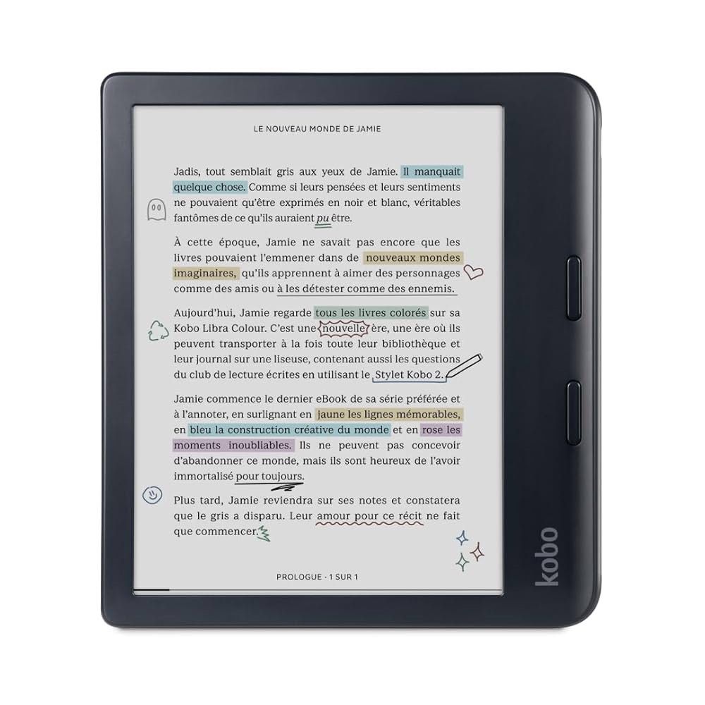 Kobo Libra Colour 32GB (Category: E-Readers) located in Pasay City. Submitted by biyahebuddyph (Listing ID 1380704778, Image 3). Description: Bought in Australia Airport Duty Free AVAILABLE IN WHITE/BLANC & BLACK/NOIR! LAST PRICE POSTED 🫶🏼 7” glare-free colour E Ink Kaleido™ 3 screen with Dark Mode 32 GB of storage for up to 24,000 eBooks or 150 Kobo Audiobooks Ergonomic design in black or white, with page-turn buttons Reduce blue light with ad