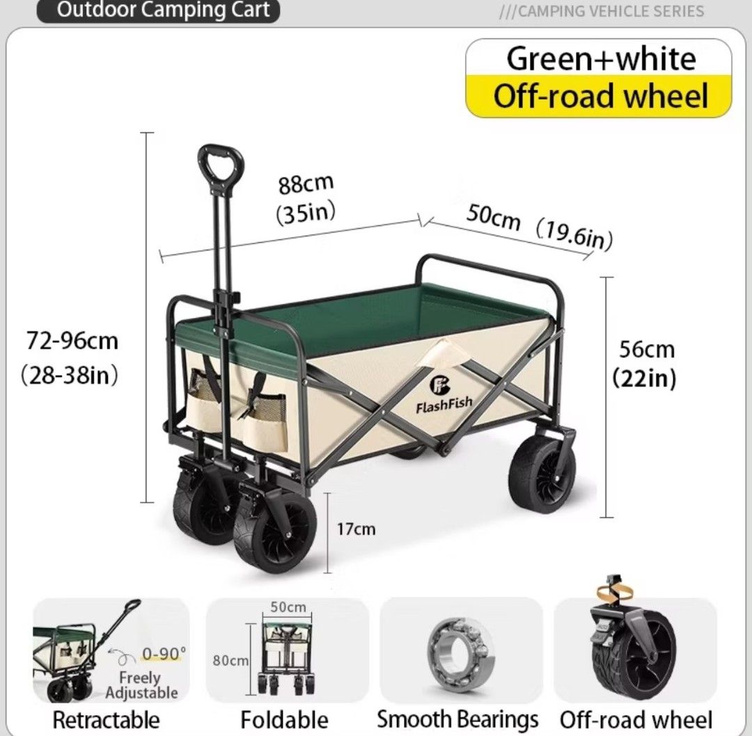 Large and Extra Large Foldable Wagon Trolley Cart (Category: Hiking & Camping) located in Manila. Submitted by mariellafa93724 (Listing ID 1380807386, Image 1). Description: Large: 68cm x 48cm x 47cm XL: 90cm x 50cm x 56cm Within the day delivery via lalamove.